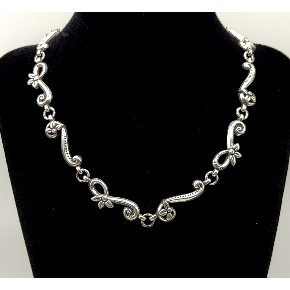 Retired Brighton Stargazer Necklace Silver Tone Floral Scroll Vintage